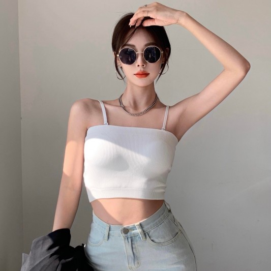 修身细肩带抹胸背心